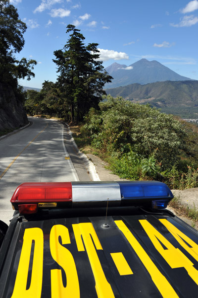 View from the back of a Guatemalan police pickup