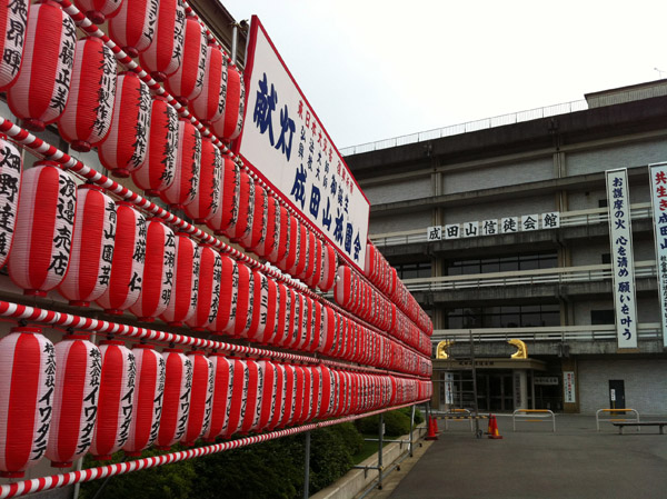 Paper lanterns across from the temple gate