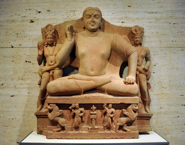 Seated Buddha with Two Attendants, Uttar Pradesh, 82 AD