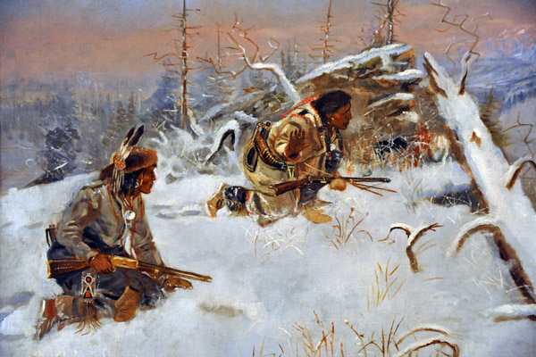 Crow Indians Hunting Elk, Charles M. Russell, ca 1890