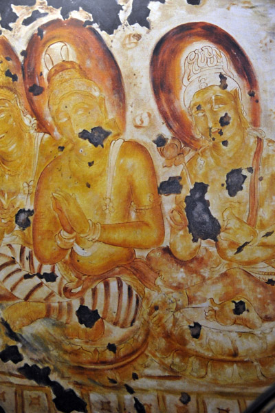 Reproductions of Buddhist frescos from the cave shrine at Gal Vihara