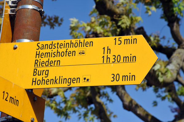 Walking times to nearby villages and Burg Hohenklingen