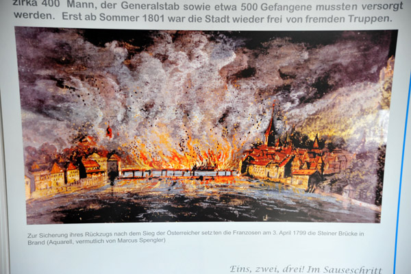 Rheinbrücke in set in flames by the retreating French army, 1799