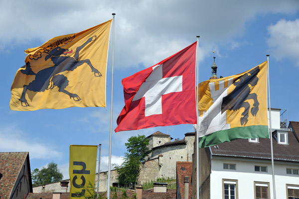 Flags of Kanton Schaffhausen and Switzerland