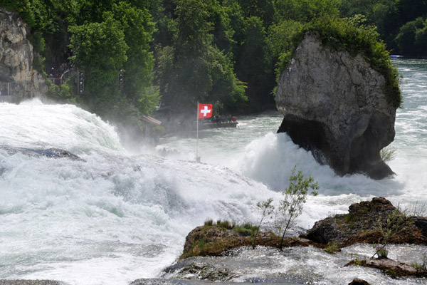 Swiss flag in the river at Rheinfall