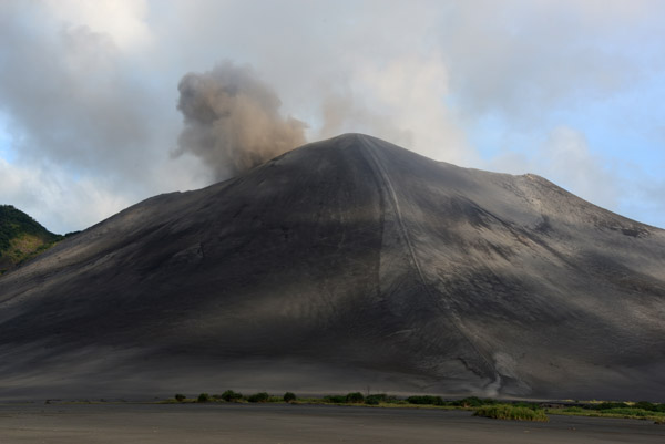 Mount Yasur erupts a small ash cloud