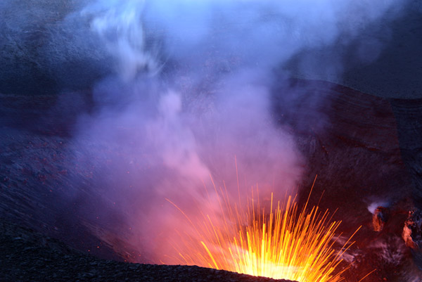 Eruption of Mount Yasur at night