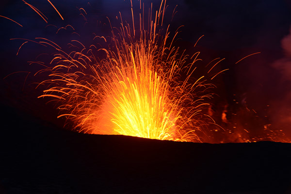 Eruption of Mount Yasur at night