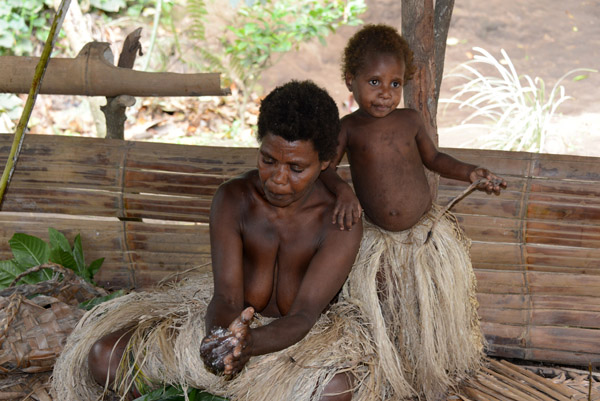 Preparation of traditional food in a Yakel village, Tanna