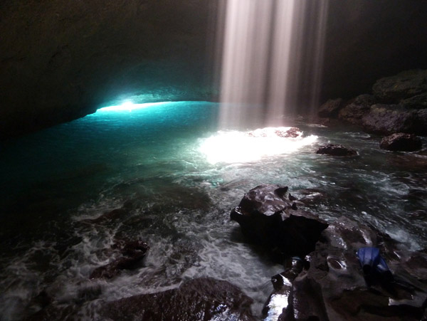 A very low tide meant that waves could come in through the cave entrance