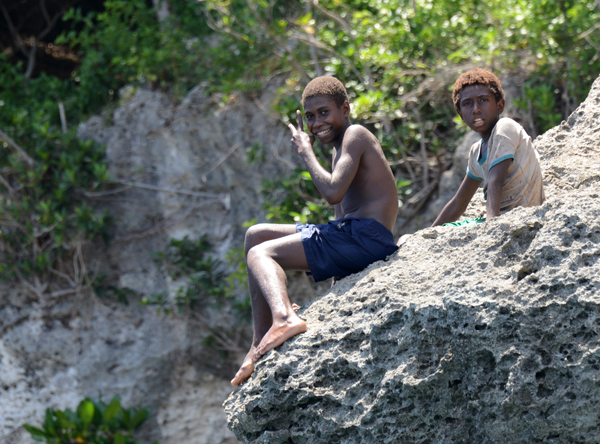 Local boys at the Blue Cave