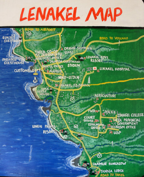 Map of the town of Lenakel, the main town on Tanna