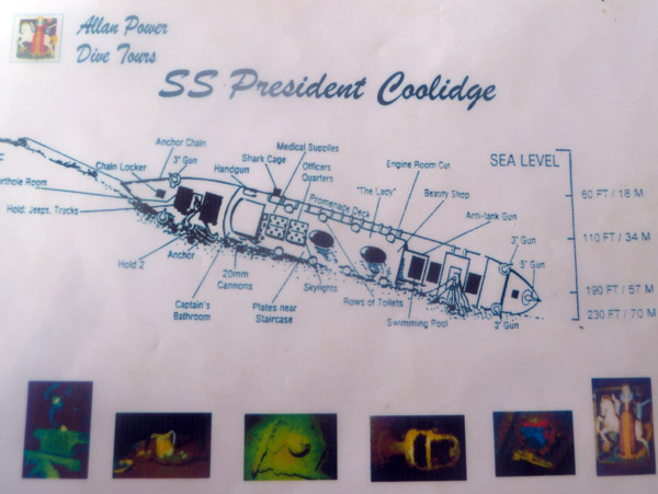 Points of interest for divers on the wreck of the SS President Coolidge