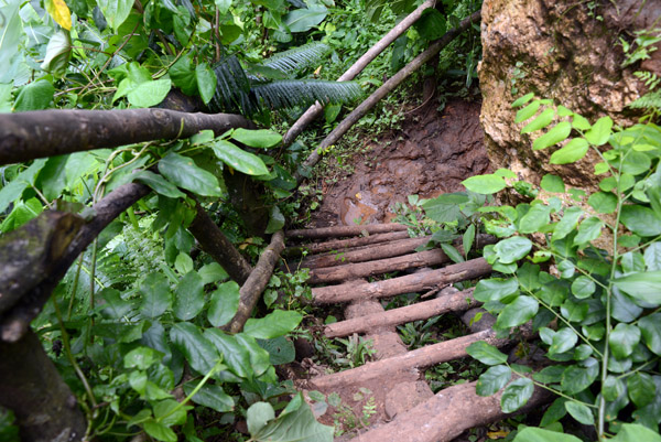 Wooden steps leading to the cave entrance