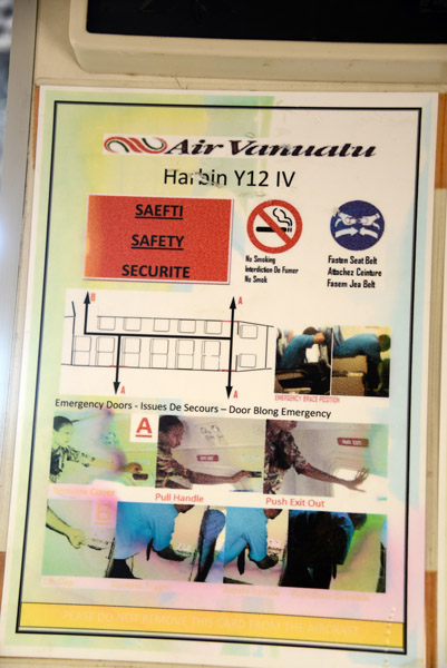 Air Vanuatu Harbin Y-12 IV Safety Information Card