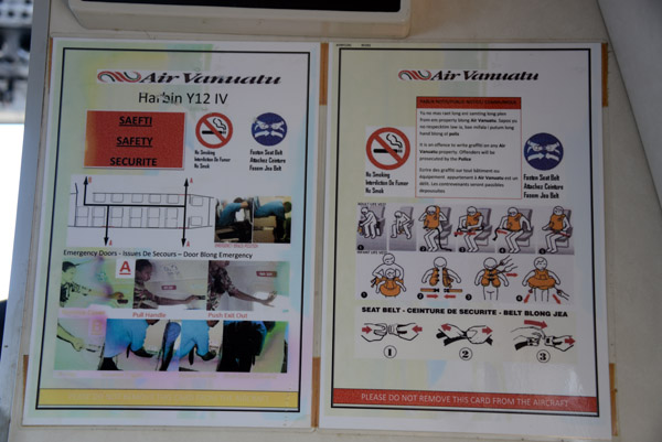 Air Vanuatu Harbin Y12 IV Safety Information Card