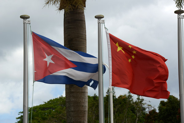 Flags of Cuba and China, Bauerfield Airport, Port Vila