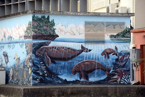 Wyland-esque mural with manatees, Port Vila