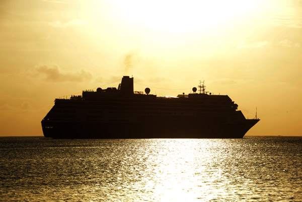 Silhouette of the Volendam departing Port Vila