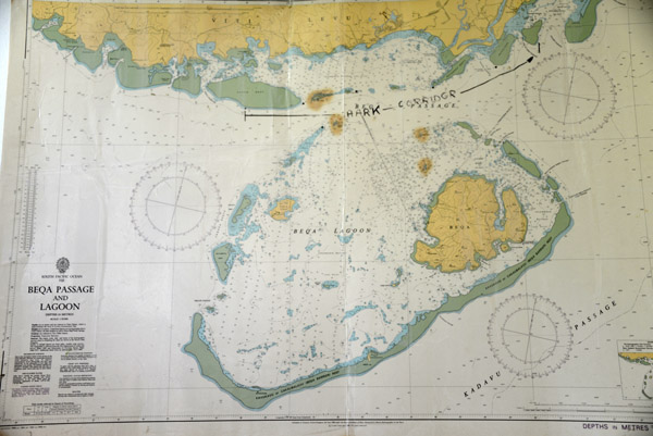 Nautical chart of the Beqa Lagoon to the south of Viti Levu showing the Shark Corridor in Beqa Passage