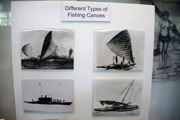 Old photographs showing different types of fishing canoes