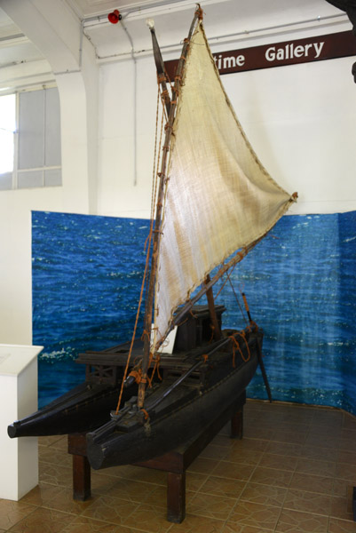 1/10 scale model of the Drua, a traditional double-hulled Fijian canoe