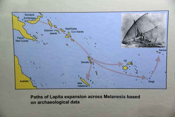 Map showing paths of Lapita, the ancestral Pacific Islanders, in their expansion across Melanesia