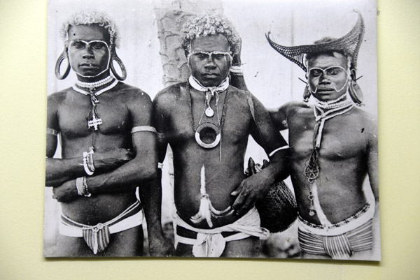 Old photograph of three Fijian men - Fiji Museum