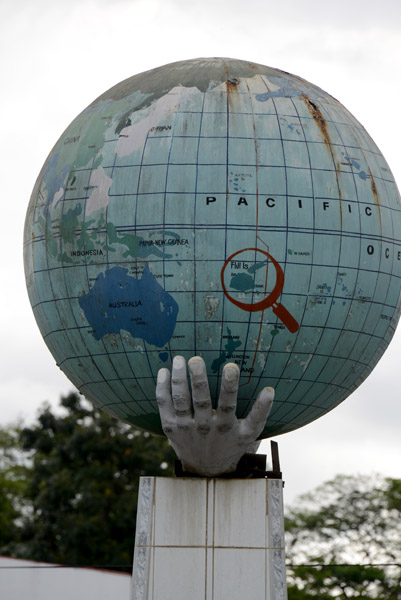 Globe in Ba with a magnifying glass on the Fiji Islands