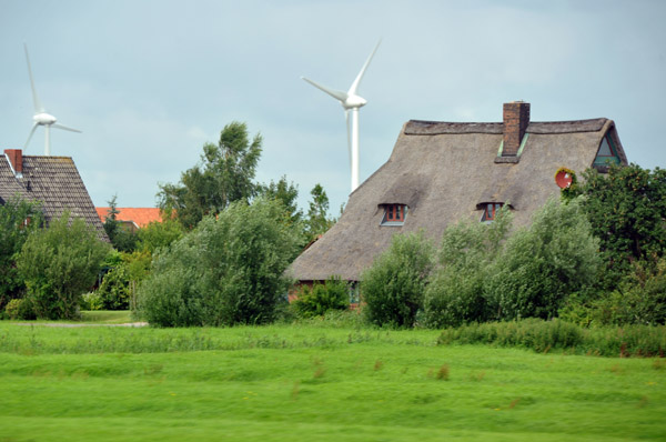 Thatched roof and wind turbines, Schleswig-Holstein