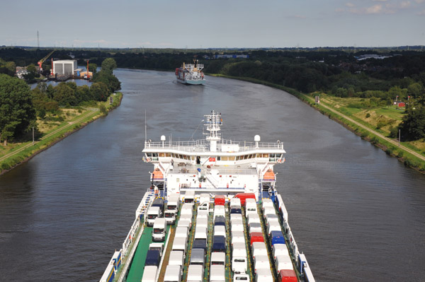 Herm Kiepe container ship just ahead on the Kiel Canal