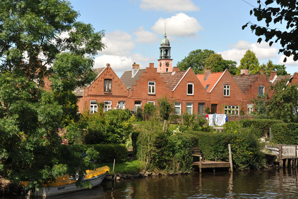 View across the island to the tower of the Remonstrant Church, Friedrichstadt