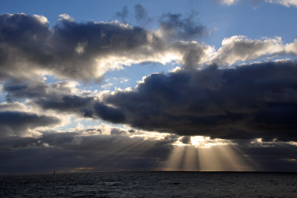 Sun's rays shining on the North Sea, Sylt