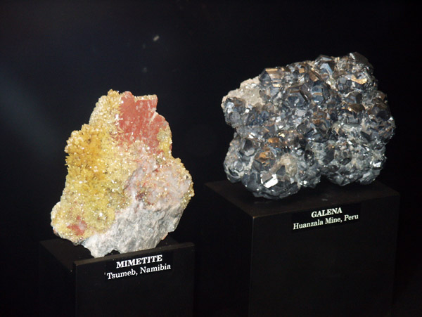 Royal Alberta Museum - Mimetite from Tsumeb, Namibia, and Gelena from Peru