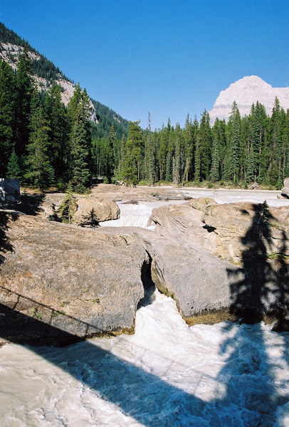 Shadow of the footbridge at Natural Bridge, Yoho