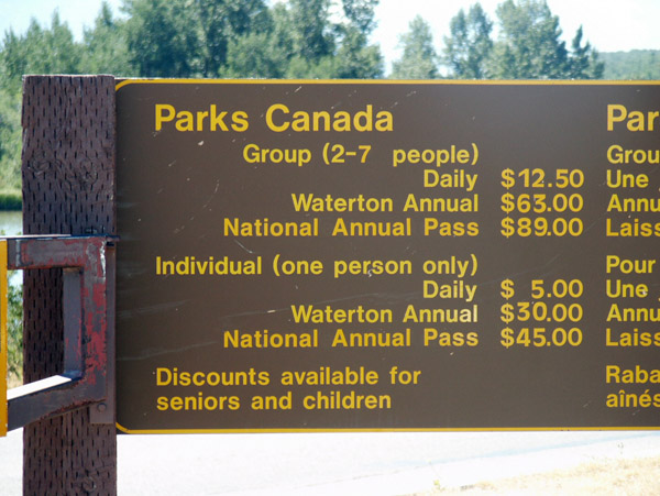Parks Canada Entrance Fees, Waterton