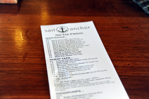 Awesome beer selection at the Sail and Anchor