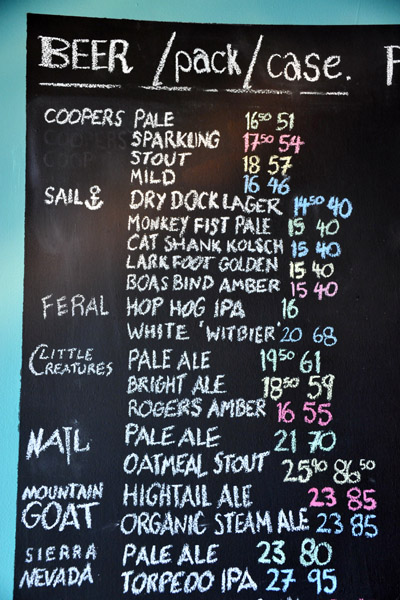 Beer prices at the bottle shop next to Sail and Anchor...expensive!