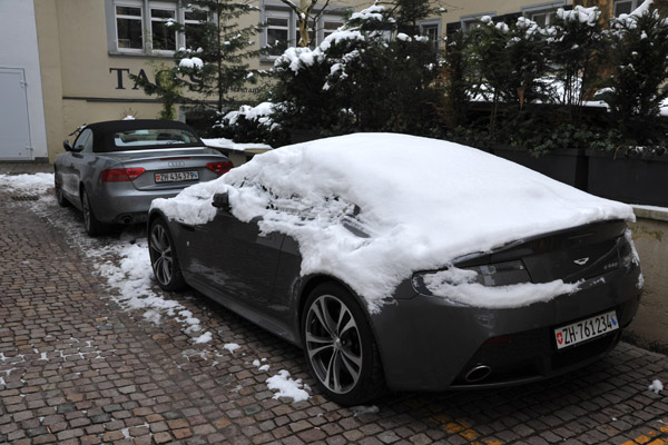 Aston Martin Vantage covered with a dusting of snow, Zrich