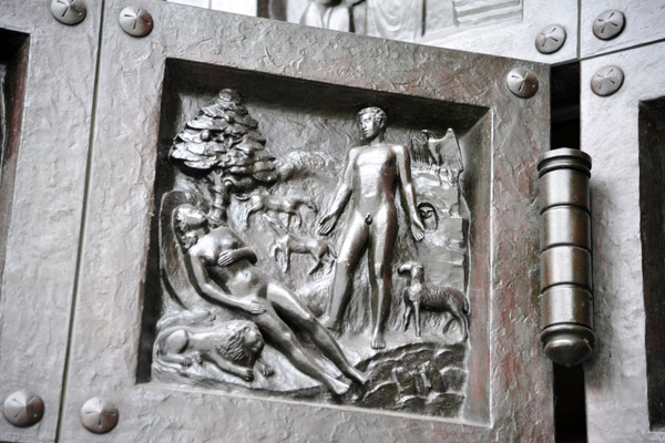 Detail of the Adam and Eve bronze panel, Grossmnster