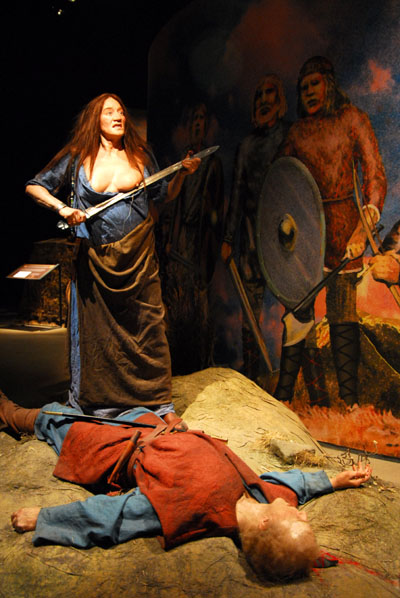 Freydis Eiríkksdóttir frightening natives in Vinland ca 1000 AD