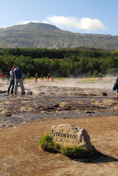 Strokkur, nearby Geysir, is highly active