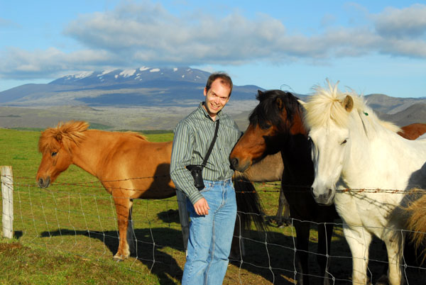 Roy and Icelandic horses near Mount Hekla