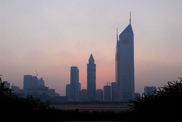 Emirates Tower, UP Tower, Capricorn Tower, Sheikh Zayed Road, at dusk
