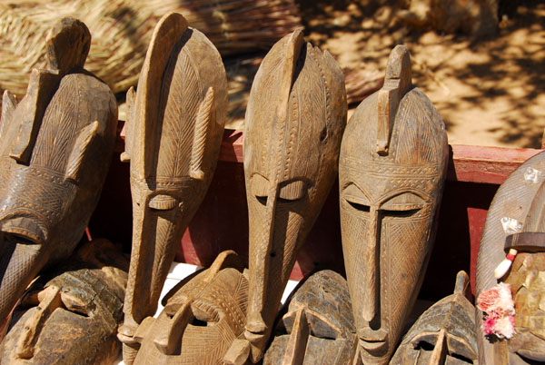 African masks for sale at the Djenn ferry