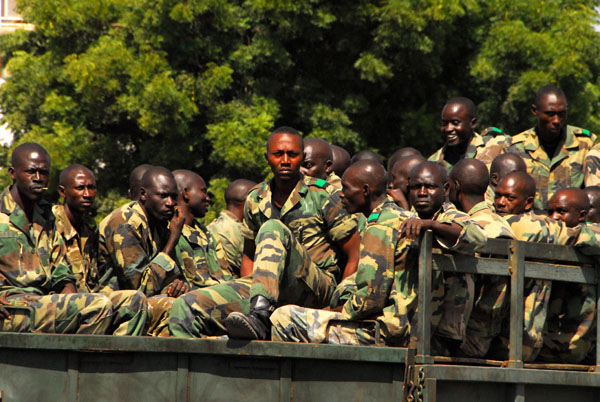 Senegalese soldiers driving through Dakar