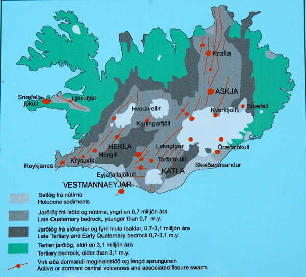 Geological map of Iceland from a roadside information sign