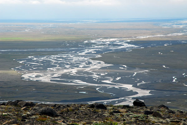 View of the glacial runoff channels crossing the Sandur to the sea