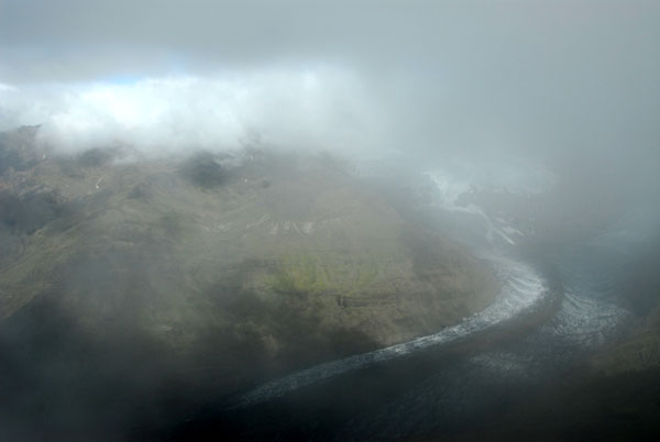 The Morsįrdalur through the clouds