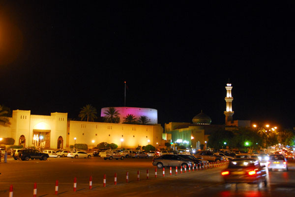 Nizwa's old town illuminated at night